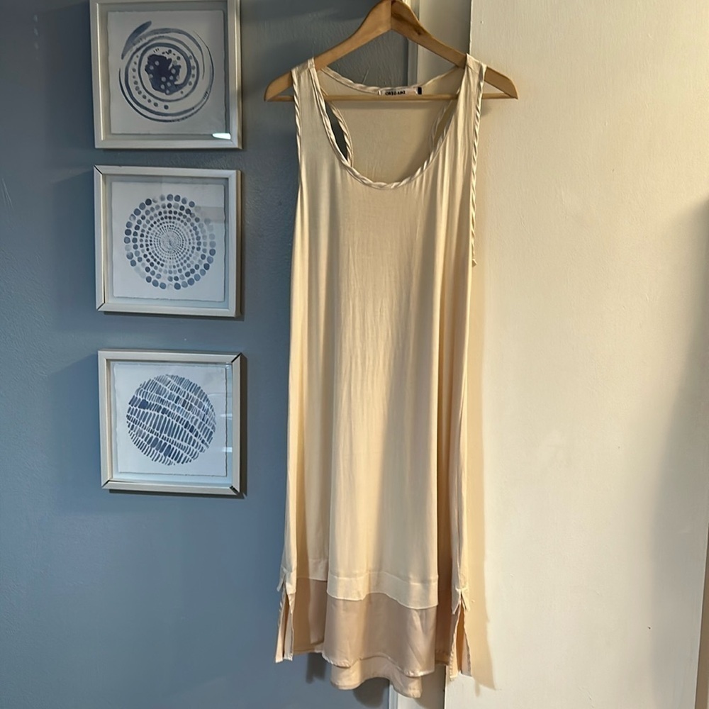 ORIGAMI By Vivien Creamy Beige Color Sleeveless Lace Hem Slip Dress Size L